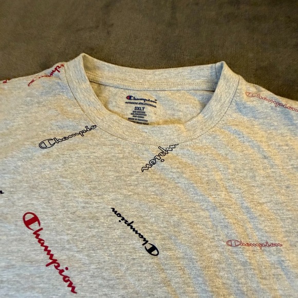Champion Mens T Shirt 3XLT Grey All Over Script Logo Authentic Athleticwear - Picture 2 of 8